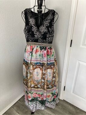 Aratta Silent Journey Floral Maxi Dress with Black Lace Bodice large